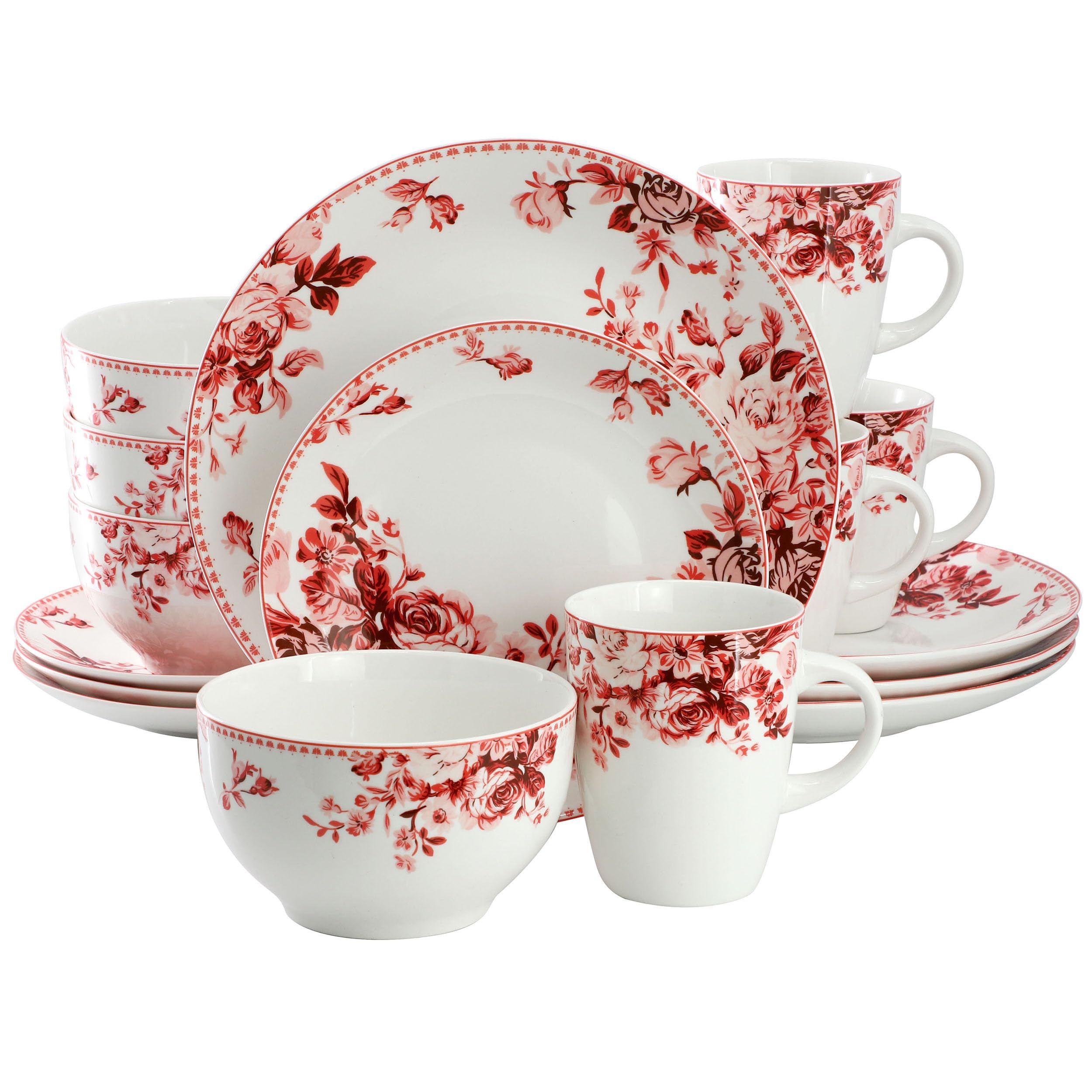 Amazon.com: Elama Traditional Rose 16 Piece Porcelain Dinnerwar